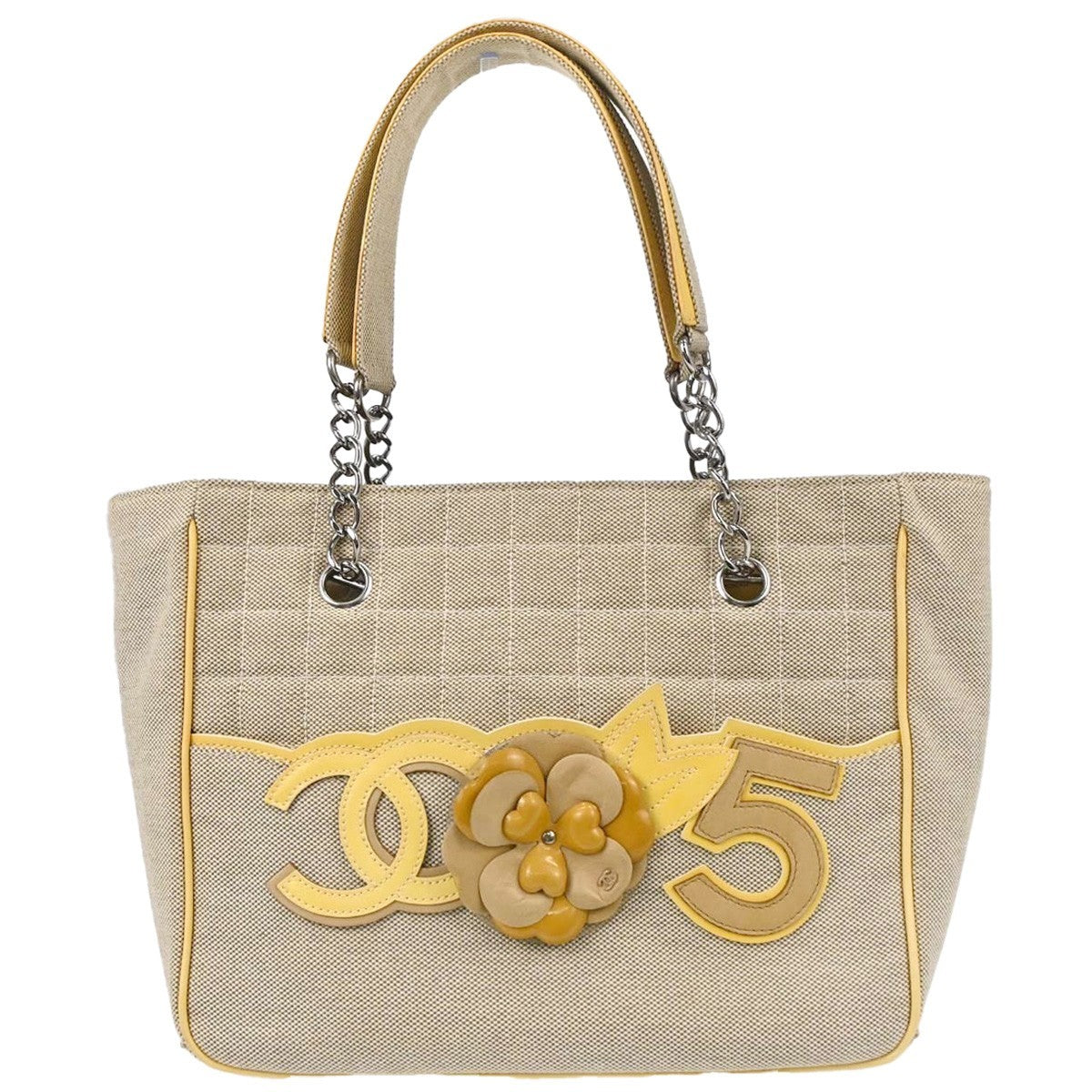 Chanel Camellia No.5 Chocolate Bar Canvas Black Canvas Tote Bag Bag (Pre-Owned)