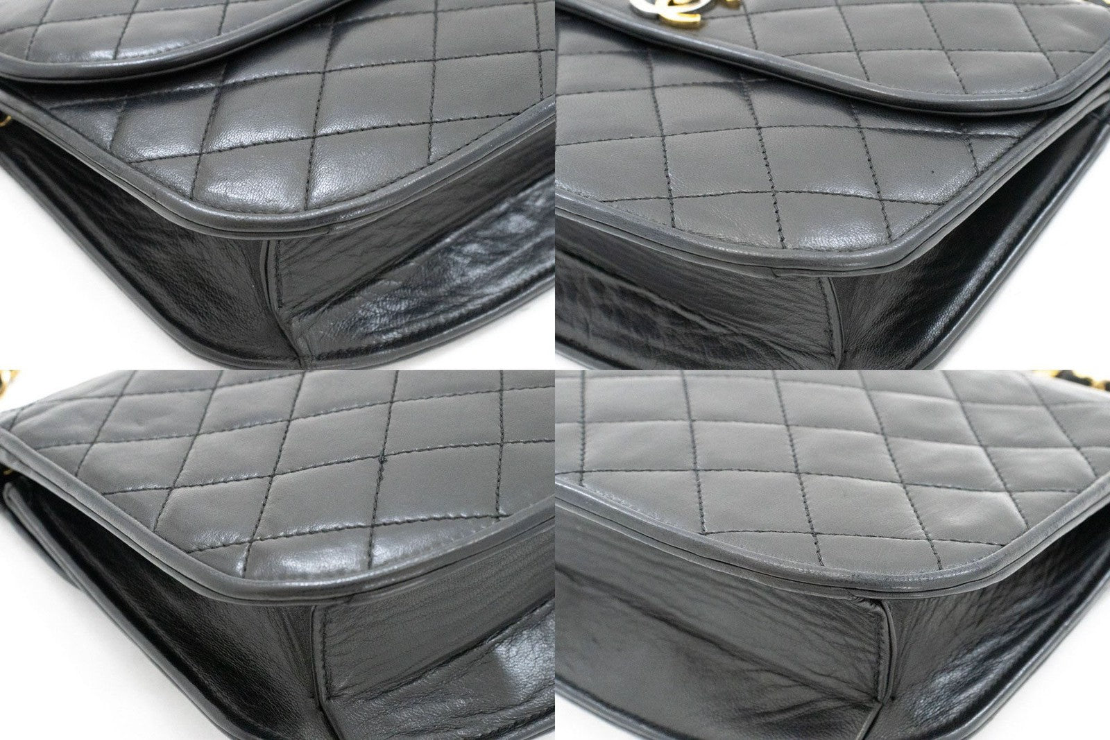 Chanel Vintage Round Flap Quilted Lambskin Black Leather Shoulder Bag Bag (Pre-Owned)