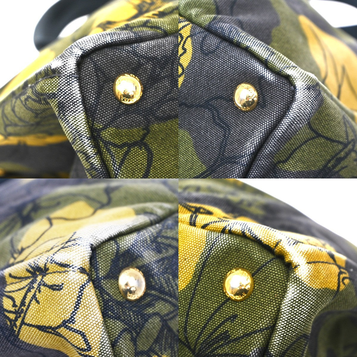 Prada Canapa Printed Canvas Green Canvas Tote Bag Bag (Pre-Owned)