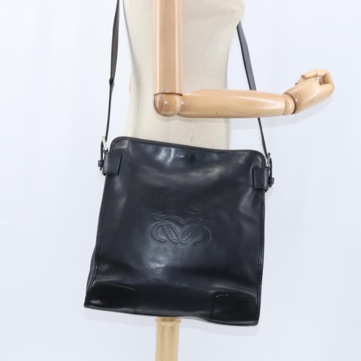 Loewe Anagram Leather Black Leather Shoulder Bag Bag (Pre-Owned)