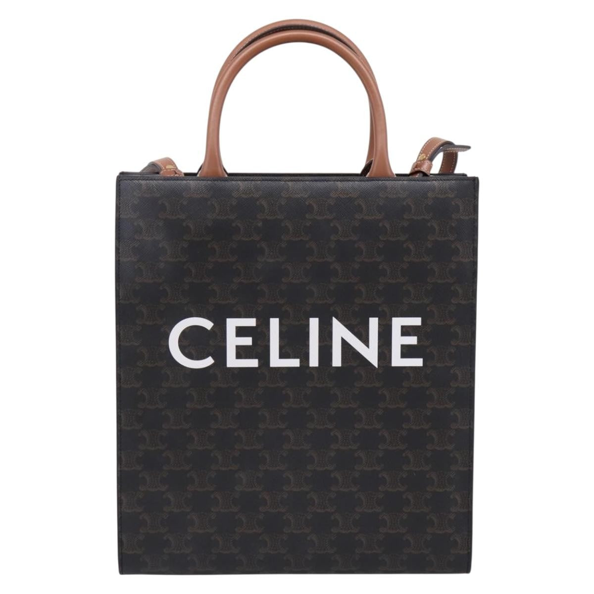 Celine Vertical Cabas Tote Triomphe Coated Canvas Brown Canvas Tote Bag Bag (Pre-Owned)