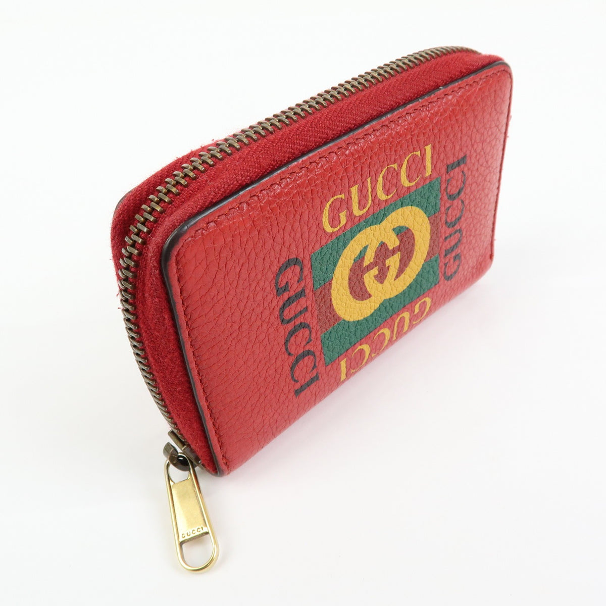 Gucci Logo Zip Card Case Printed Leather Red Leather Wallets Accessory (Pre-Owned)