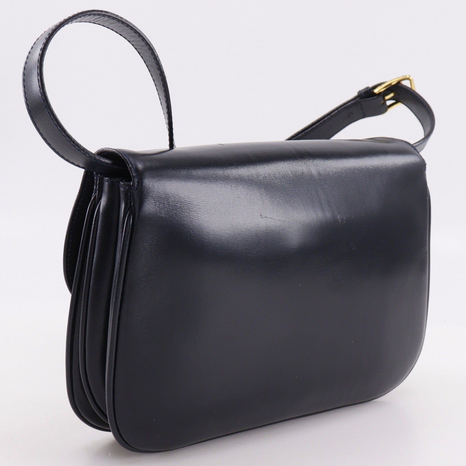Celine Vintage Triomphe Flap Leather Black Calfskin Shoulder Bag Bag (Pre-Owned)