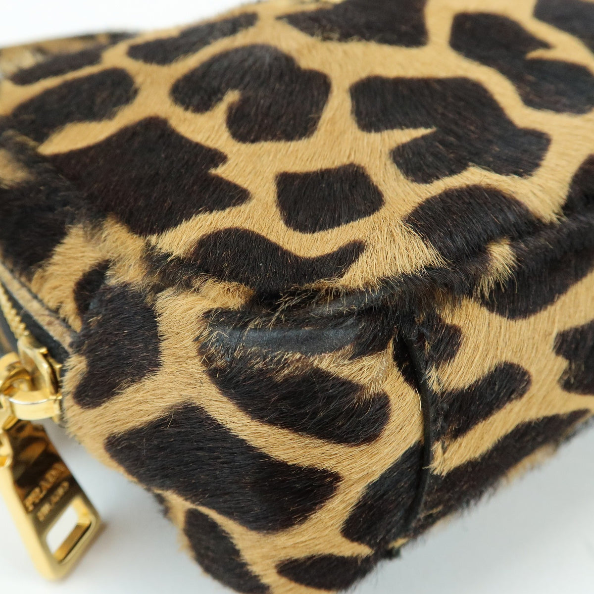 Prada Camera Printed Calf Hair Brown Pony_Style_Calfskin Handbag (Pre-Owned)