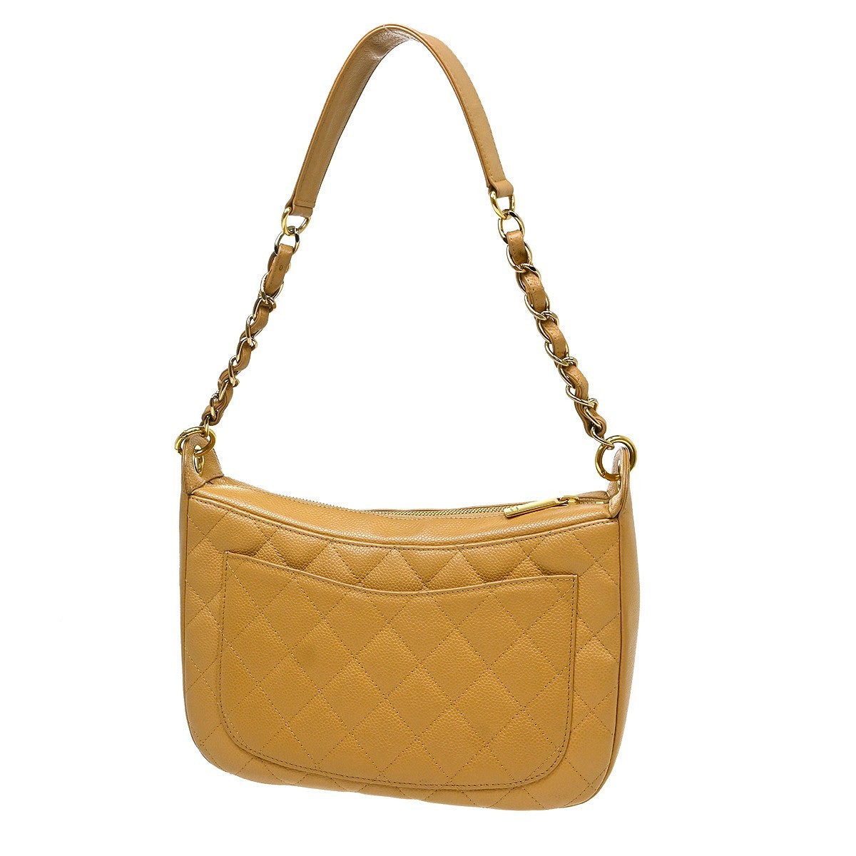 Chanel Timeless Cc Chain Quilted Caviar Beige Leather Shoulder Bag Bag (Pre-Owned)
