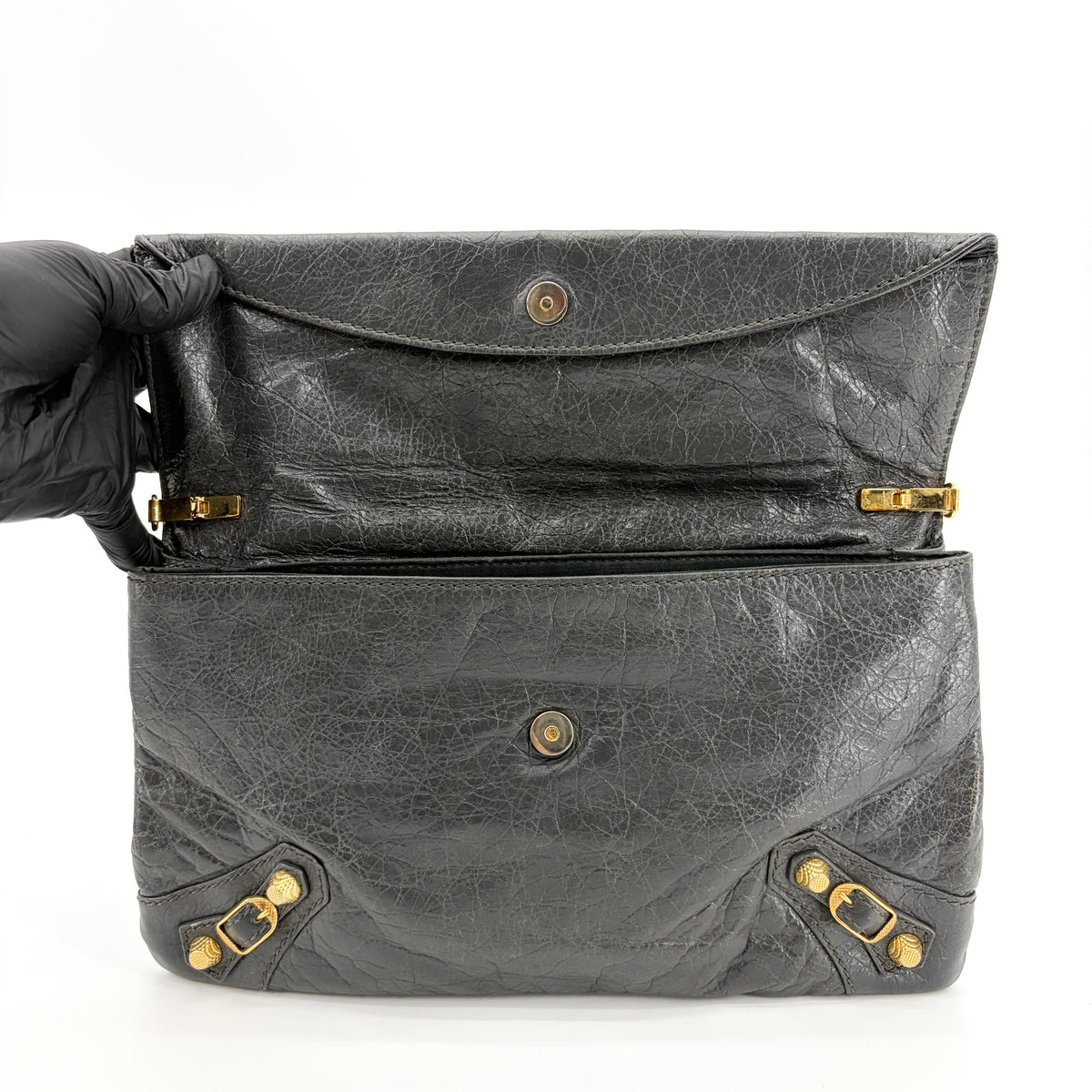 Balenciaga Giant Studs Envelope Clutch Leather Black Leather Clutche & Pouche Bag (Pre-Owned)