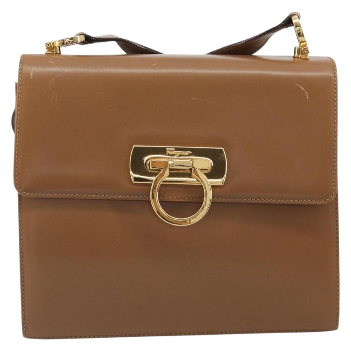 Salvatore Ferragamo Gancini Leather Brown Leather Shoulder Bag Bag (Pre-Owned)