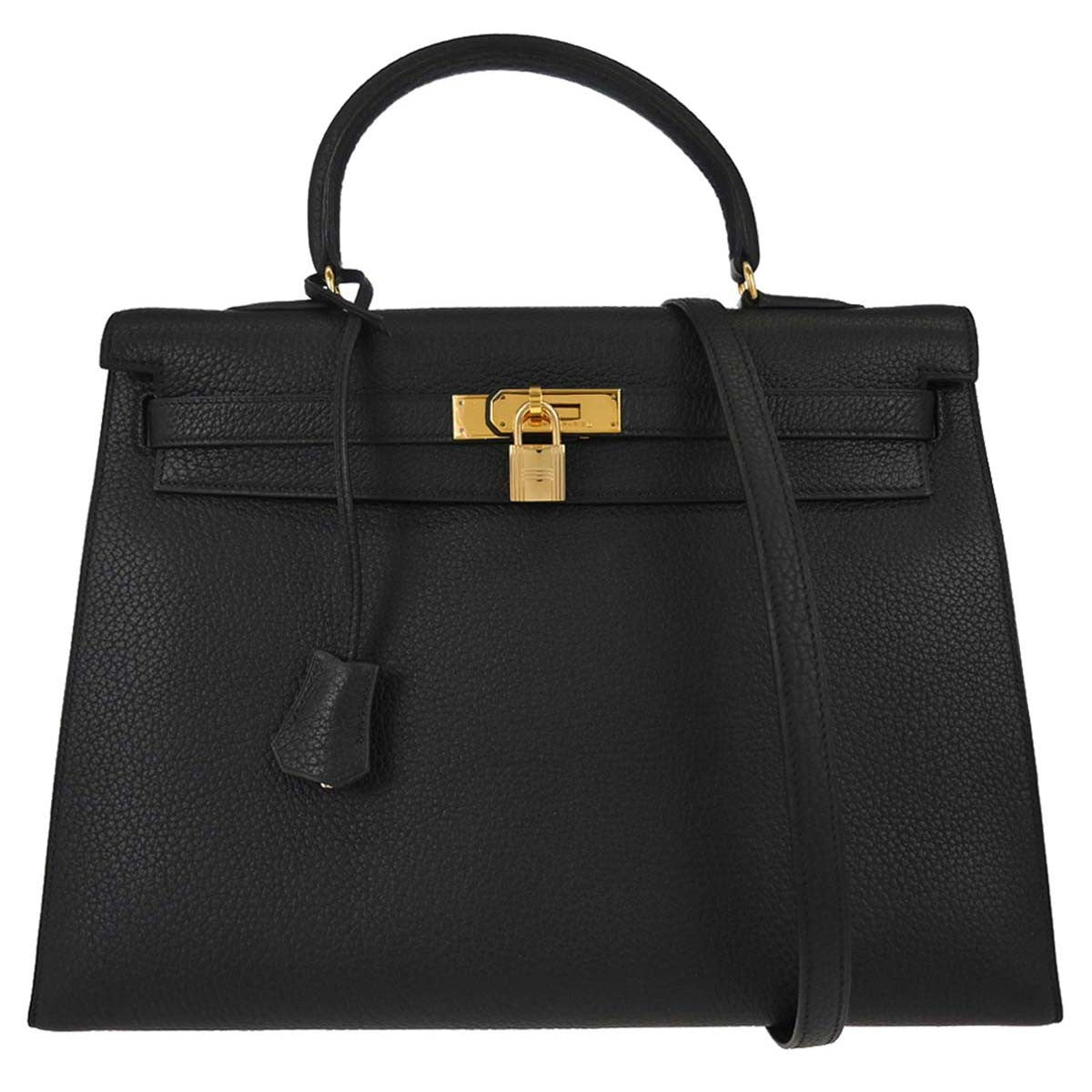 Hermes Kelly Black Ardennes With Gold Hardware Black Leather Handbag (Pre-Owned)