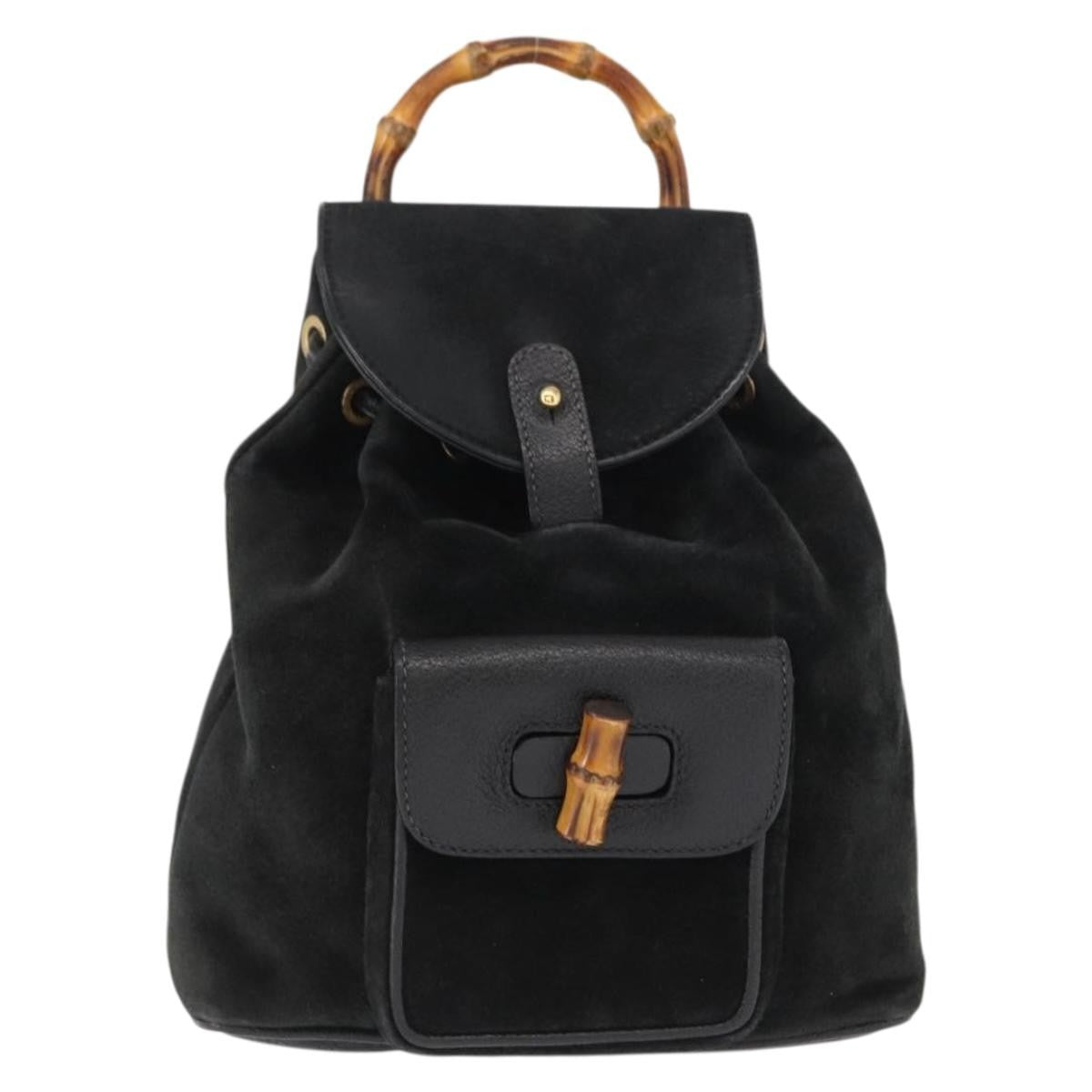 Gucci Vintage Bamboo Suede Black Suede Backpack Bag (Pre-Owned)