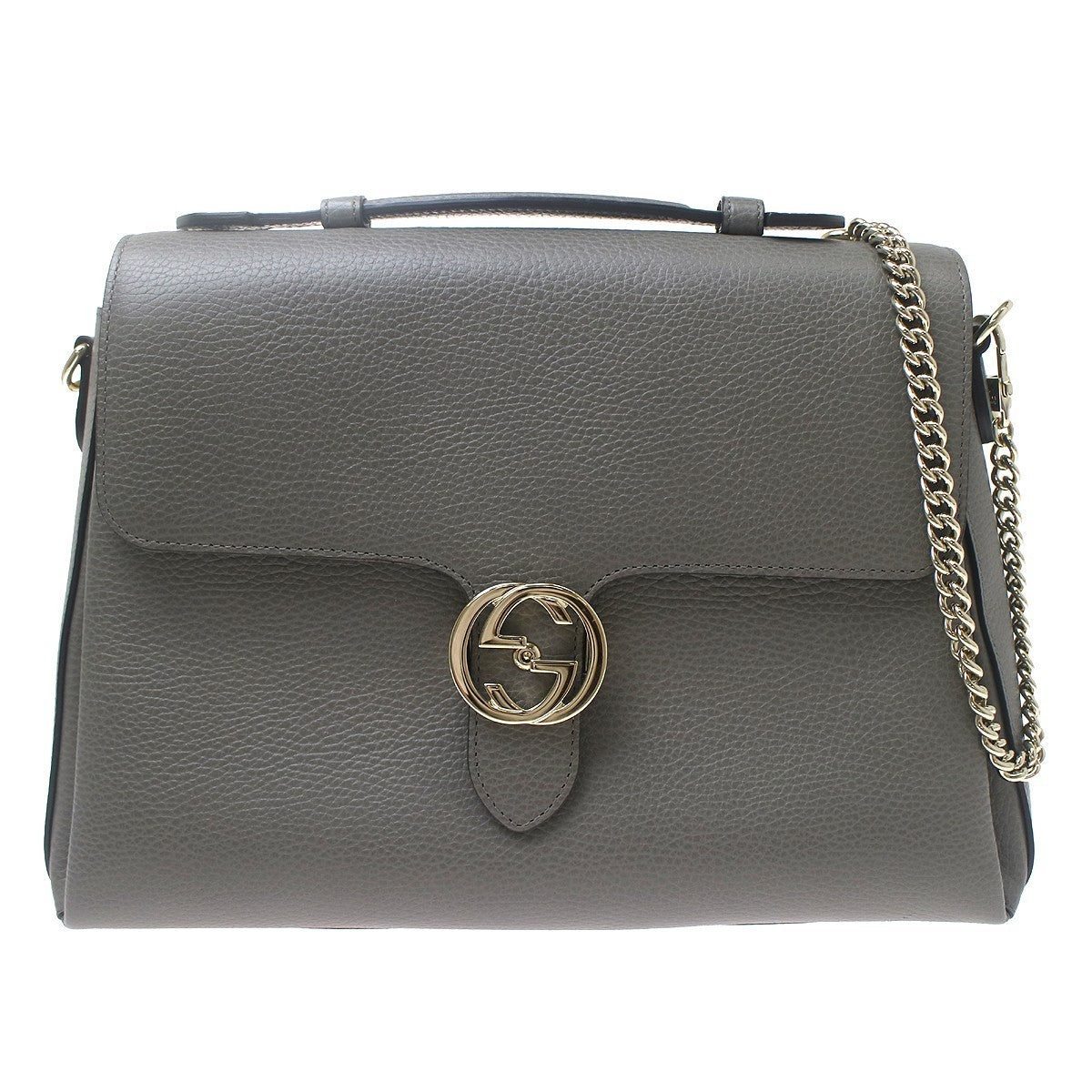 Gucci Interlocking Top Handle Leather Gray Leather Shoulder Bag Bag (Pre-Owned)