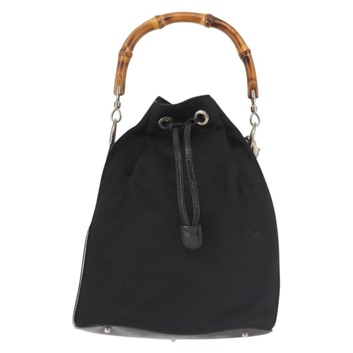 Gucci Vintage Bamboo Bucket Nylon And Leather Black Nylon Bag (Pre-Owned)