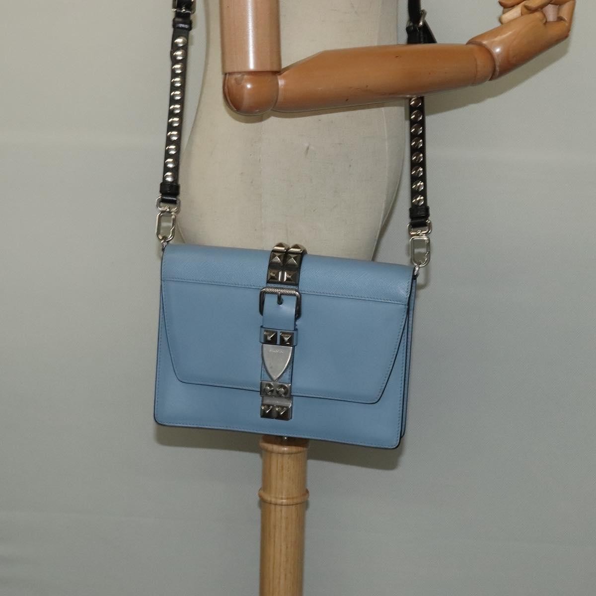 Prada Elektra Studded Leather Blue Leather Shoulder Bag Bag (Pre-Owned)
