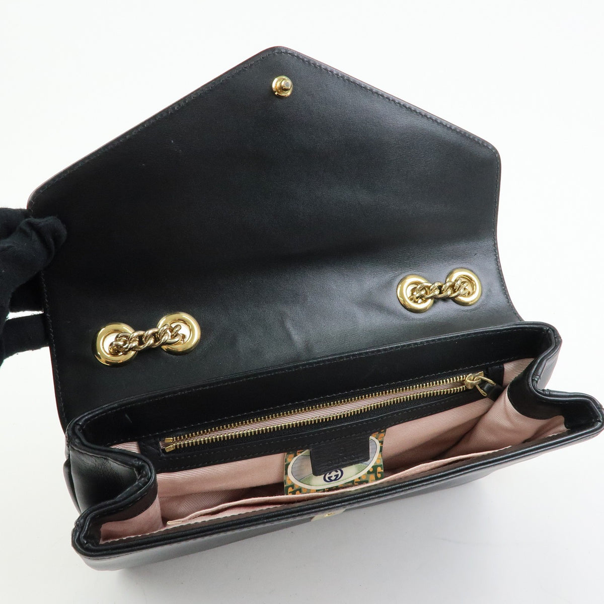 Gucci Rajah Chain Leather Black Leather Tote Bag Bag (Pre-Owned)