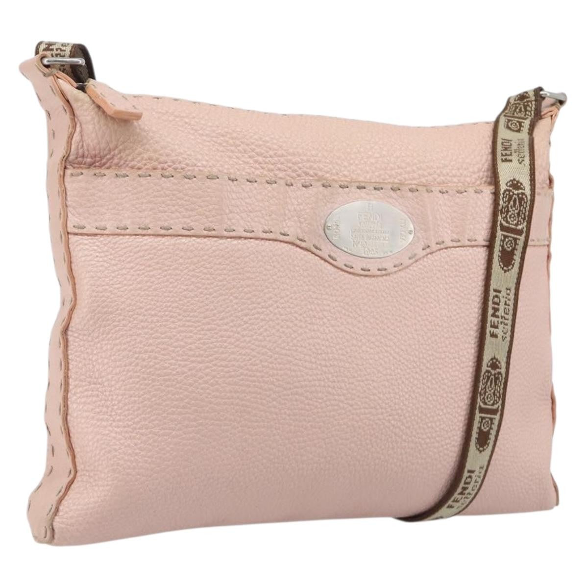 Fendi Vintage Selleria Zip Messenger Leather Pink Leather Handbag (Pre-Owned)