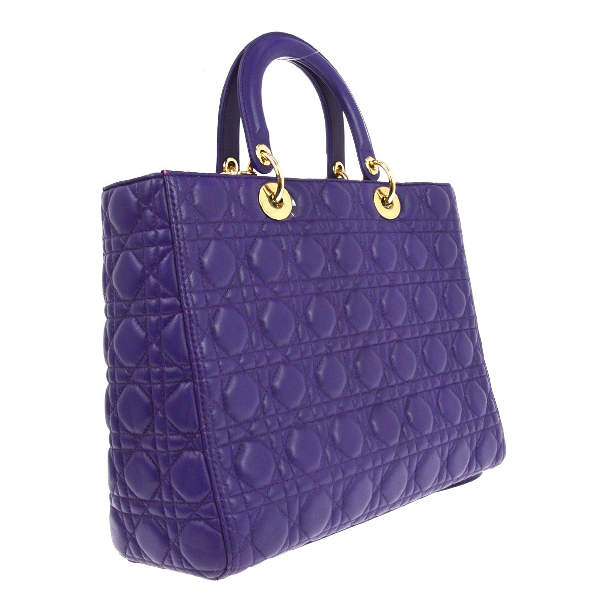 Christian Dior Lady Dior Cannage Quilt Lambskin Purple Leather Handbag (Pre-Owned)