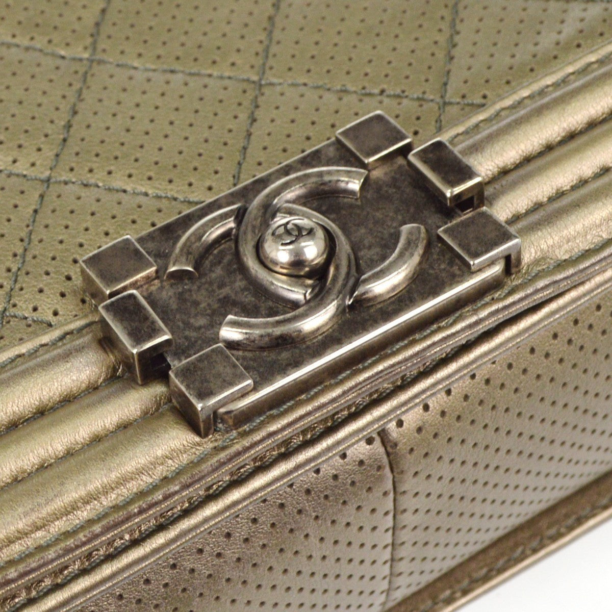 Chanel Boy Flap Quilted Perforated Lambskin Gold Leather Handbag (Pre-Owned)