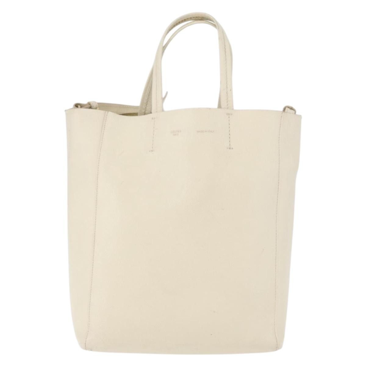 Celine Phantom Cabas Leather White Leather Tote Bag Bag (Pre-Owned)