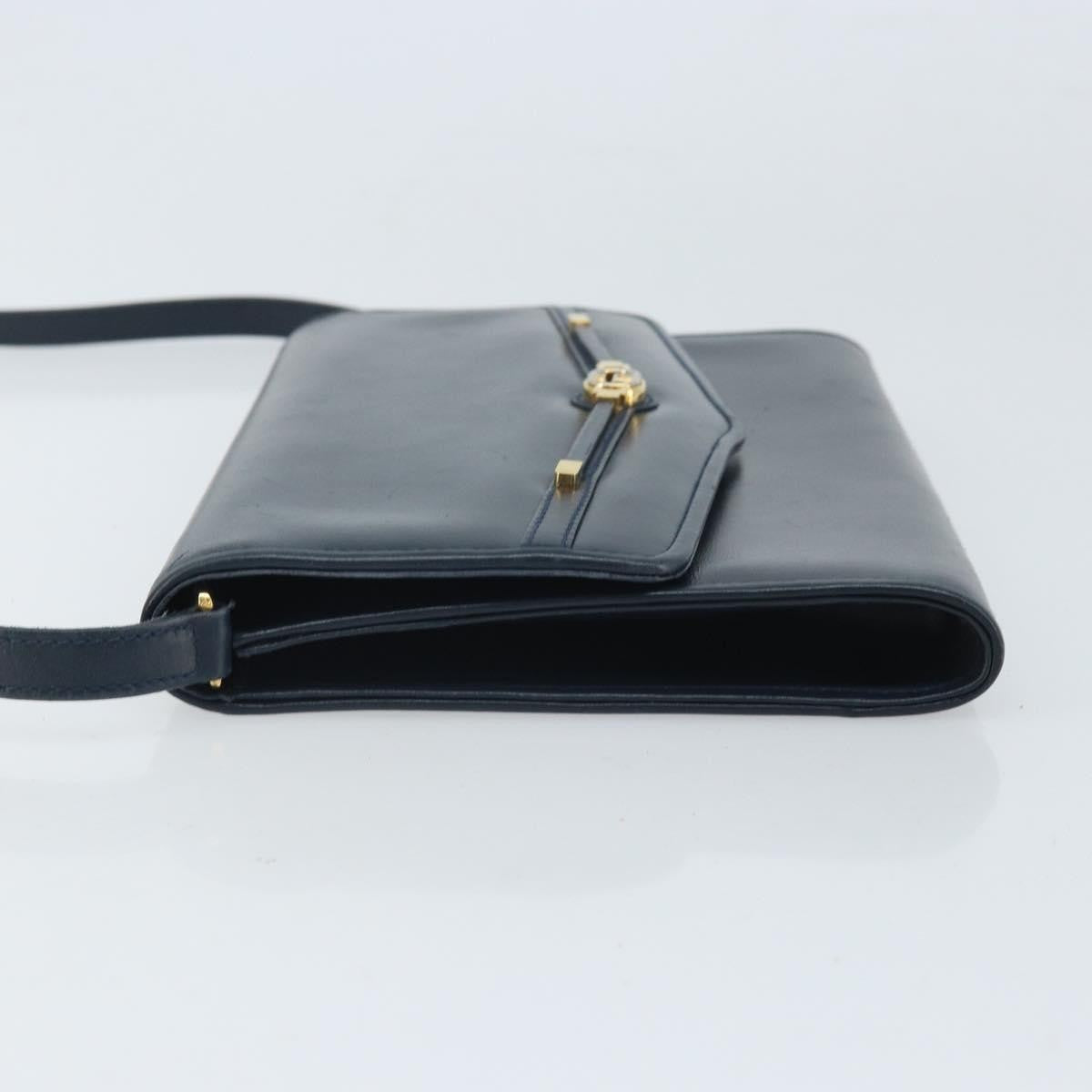 Gucci Vintage Interlocking G Flap Leather Navy Leather Shoulder Bag Bag (Pre-Owned)