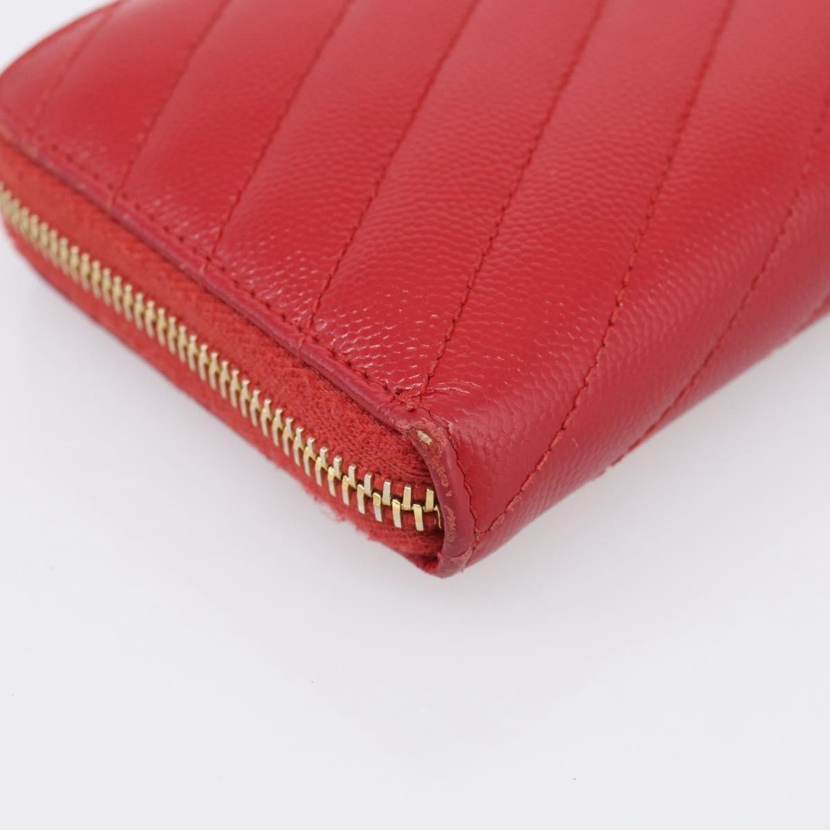 Saint Laurent Loulou Zip Around Matelasse Chevron Leather Red Leather Wallets Accessory (Pre-Owned)