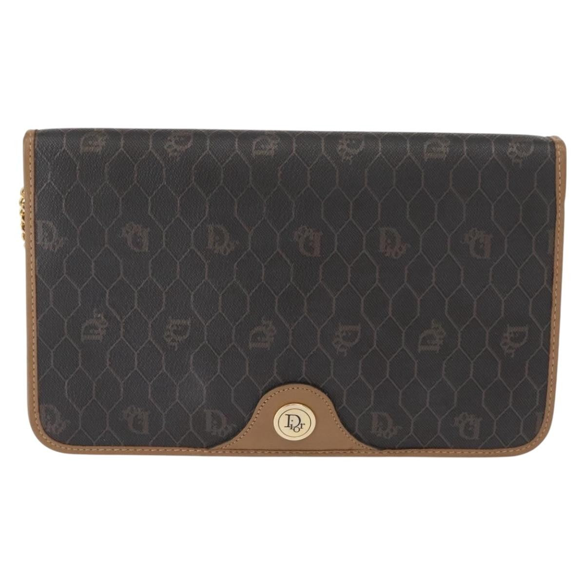 Christian Dior Vintage Honeycomb Chain Canvas Black Canvas Shoulder Bag Bag (Pre-Owned)