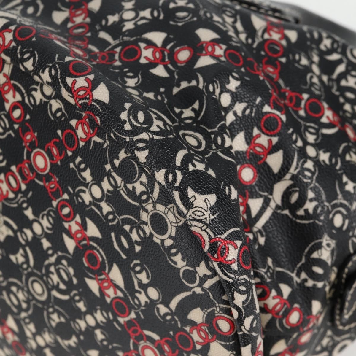 Chanel Optic Coco Bowler Printed Coated Canvas With Caviar Black Canvas Handbag (Pre-Owned)