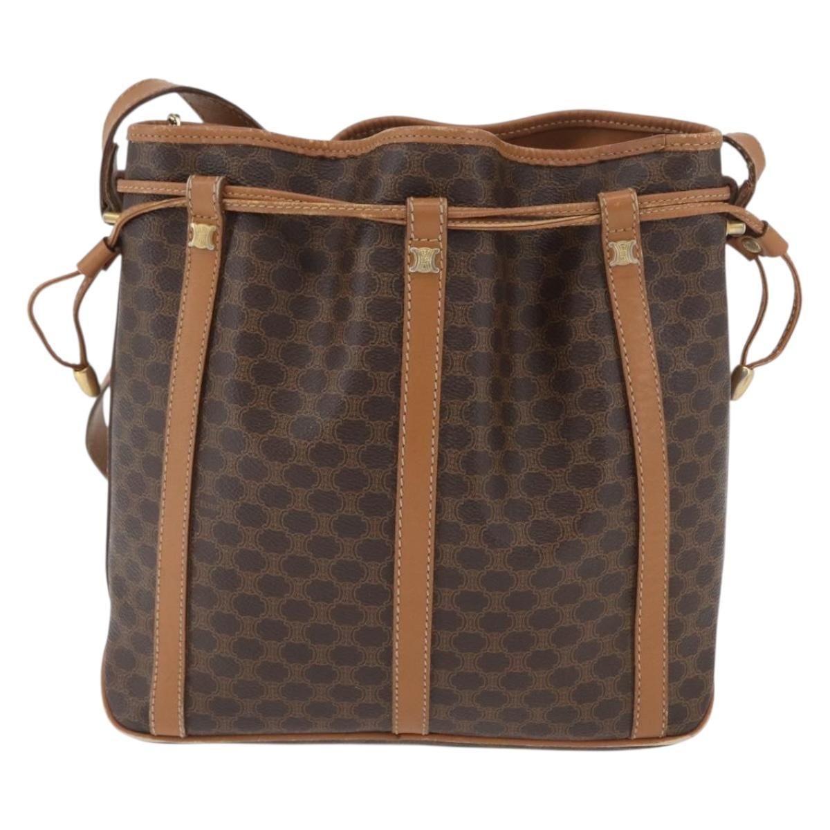 Celine Vintage Shoulder Bag Macadam Canvas & Leather Brown Canvas Shoulder Bag Bag (Pre-Owned)