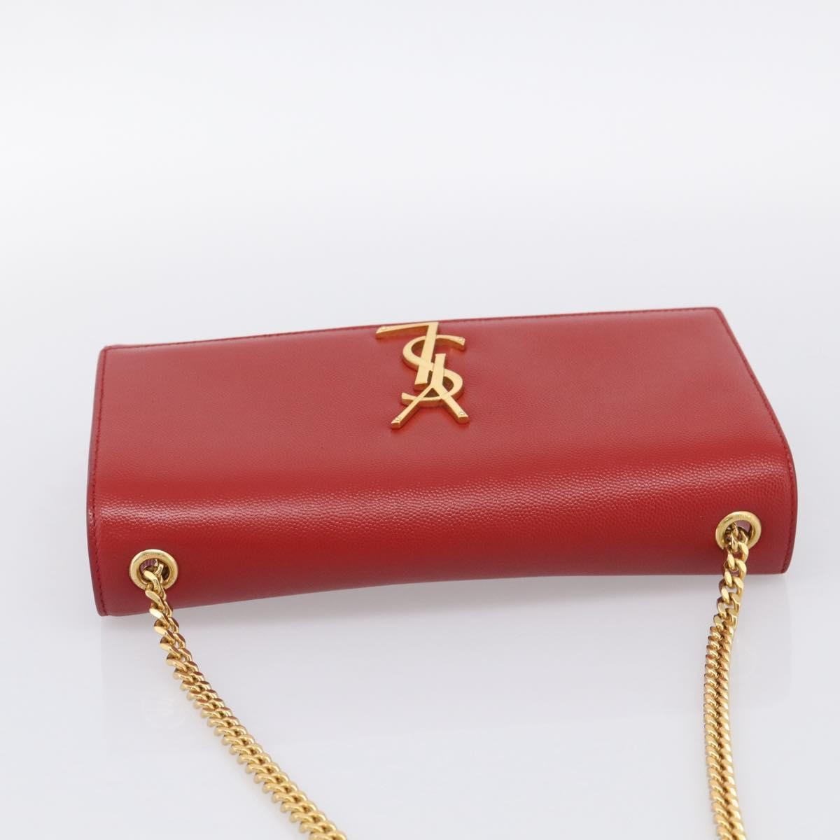 Saint Laurent Classic Monogram Flap Chain Leather Red Leather Crossbody Bag Bag (Pre-Owned)