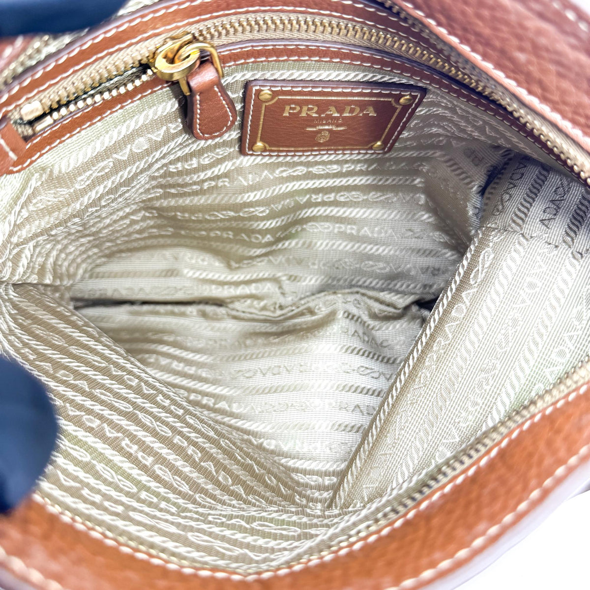 Prada Logo Canvas Beige Canvas Crossbody Bag Bag (Pre-Owned)