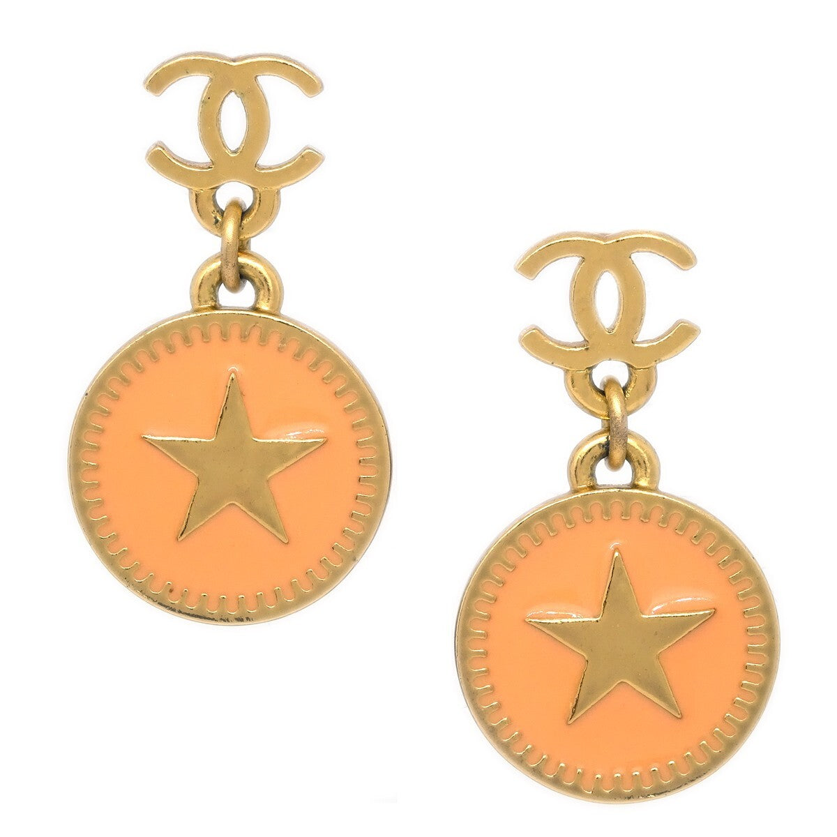 Chanel Cc Star Dangle Metal With Enamel Pink Gold_Plated Earrings Jewelry (Pre-Owned)