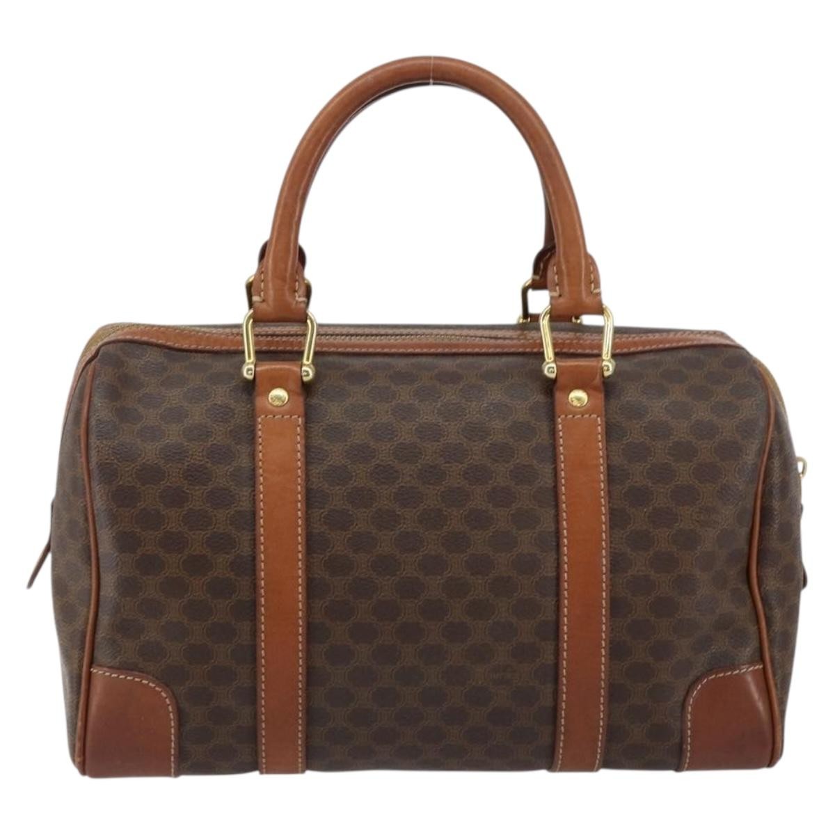 Celine Vintage Macadam Boston Canvas Brown Canvas Handbag (Pre-Owned)