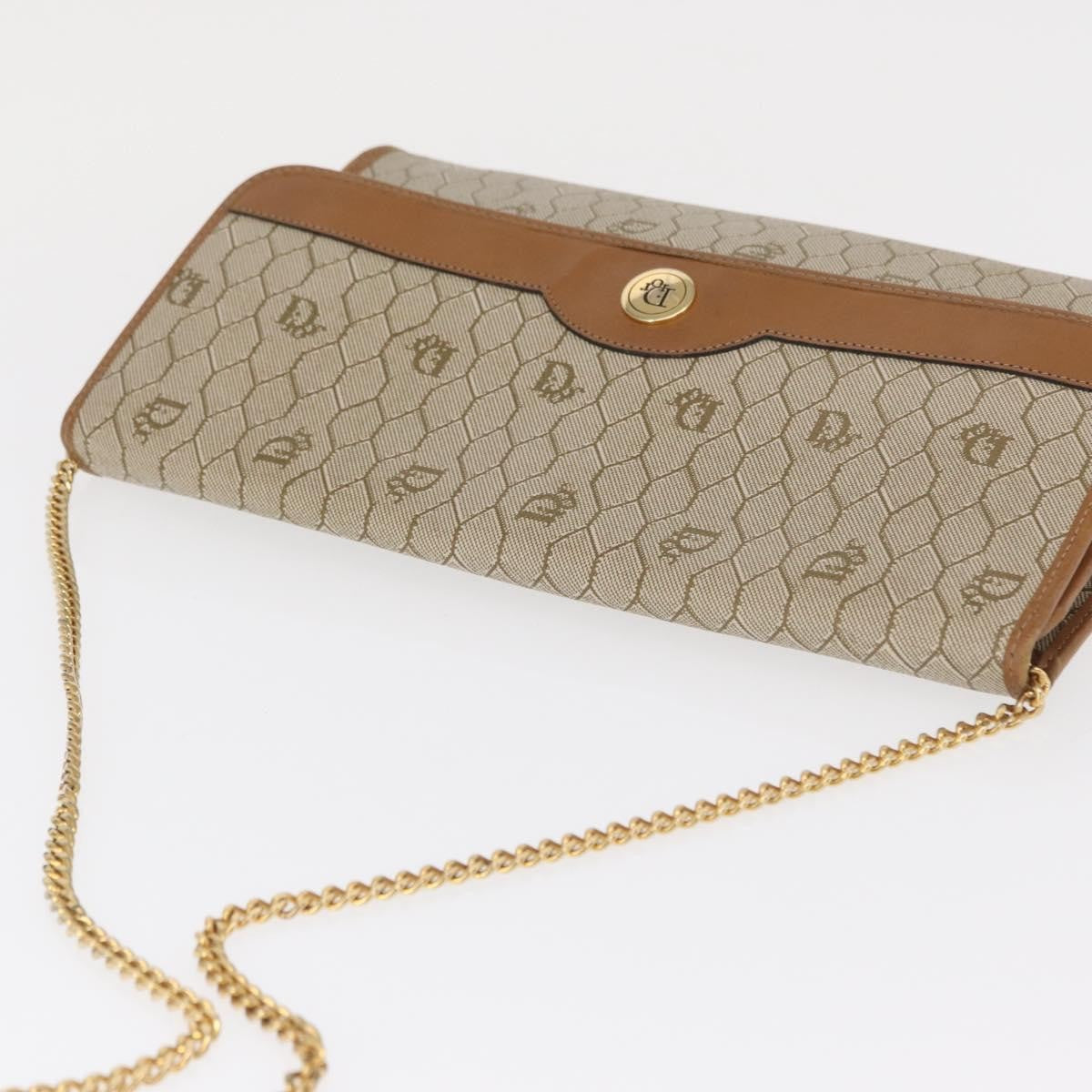 Christian Dior Vintage Honeycomb Chain Canvas Beige Canvas Shoulder Bag Bag (Pre-Owned)