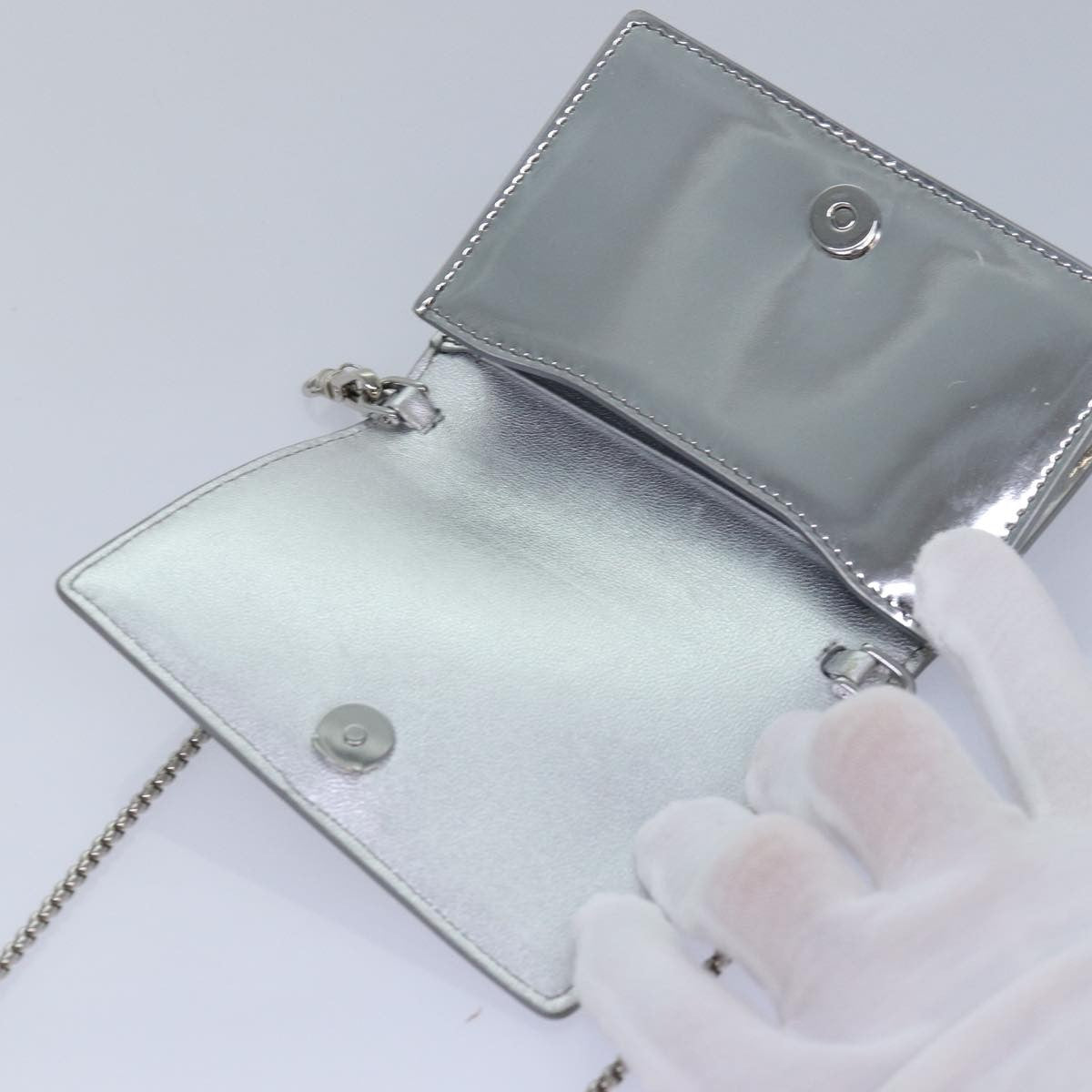 Prada Chain Embellished Leather Silver Leather Wallets Accessory (Pre-Owned)