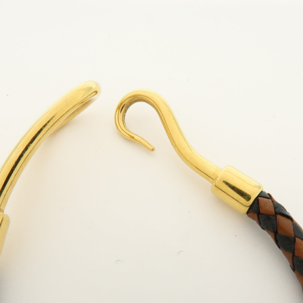 Hermes Jumbo Hook Braided Leather And Metal Brown Leather Bracelet Jewelry (Pre-Owned)
