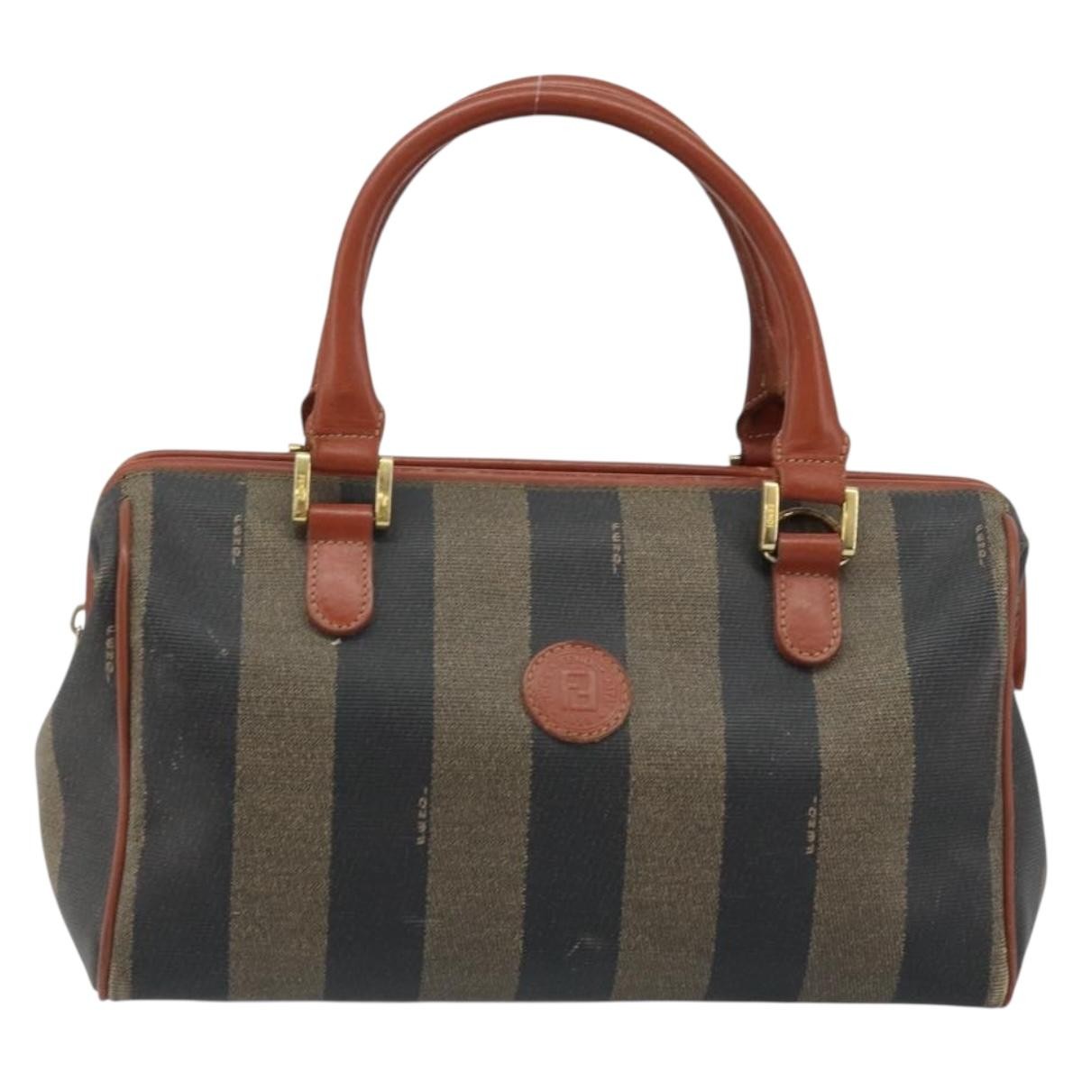 Fendi Vintage Pequin Convertible Boston Coated Canvas Brown Canvas Handbag (Pre-Owned)