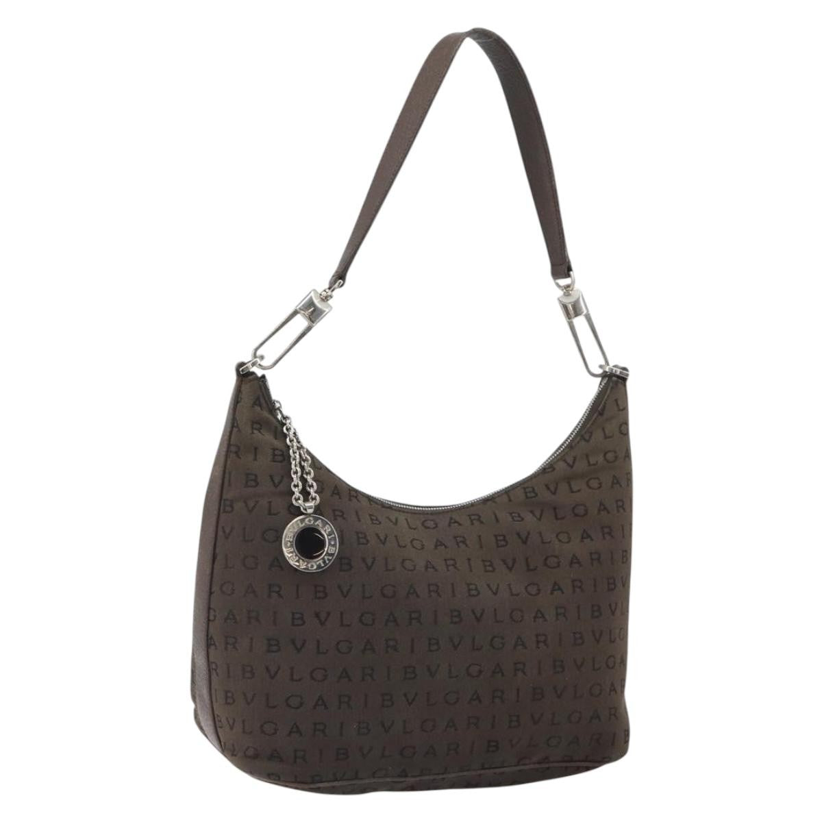 Bvlgari Logomania Canvas With Leather Brown Canvas Shoulder Bag Bag (Pre-Owned)