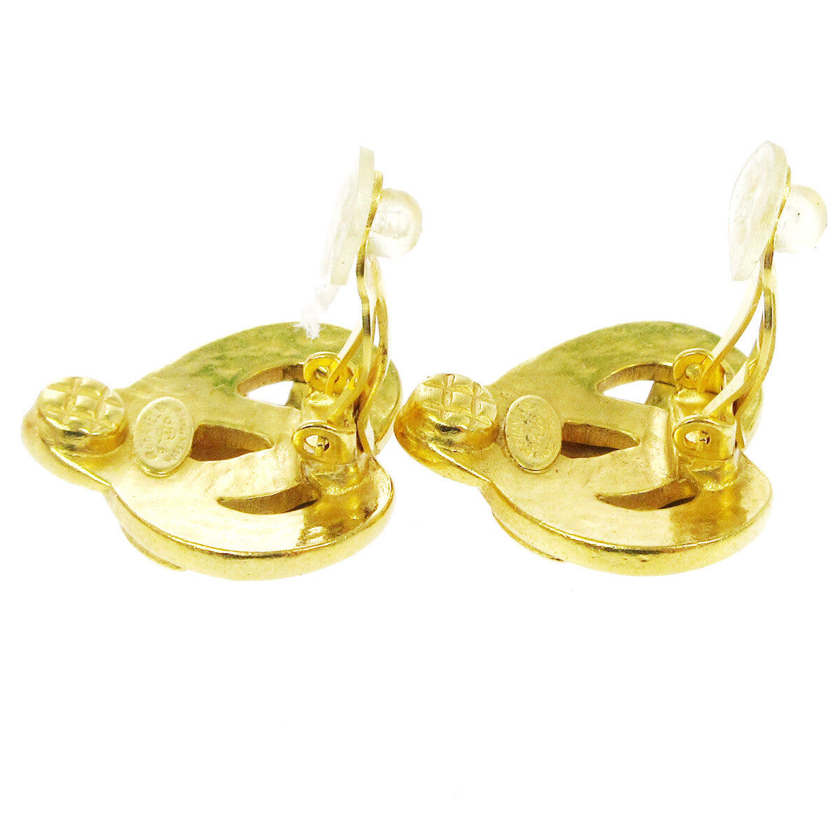 Chanel Vintage Cc Heart Cut Out Drop Clip-On Metal Gold Gold_Plated Earrings Jewelry (Pre-Owned)