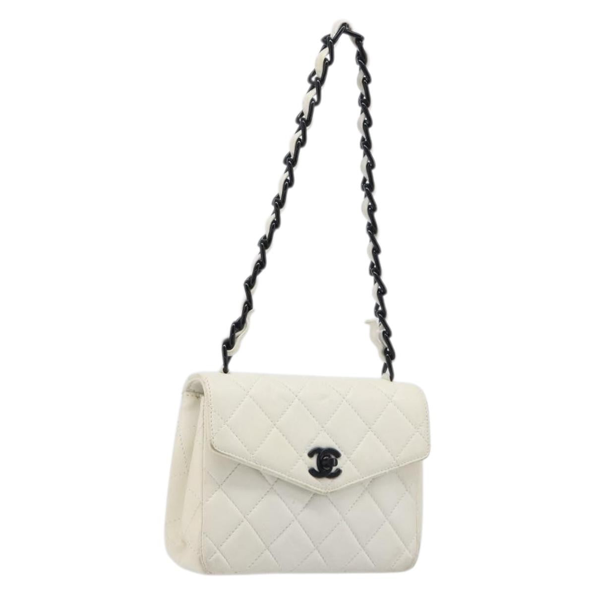 Chanel Vintage Envelope Flap Quilted Lambskin White Leather Shoulder Bag Bag (Pre-Owned)