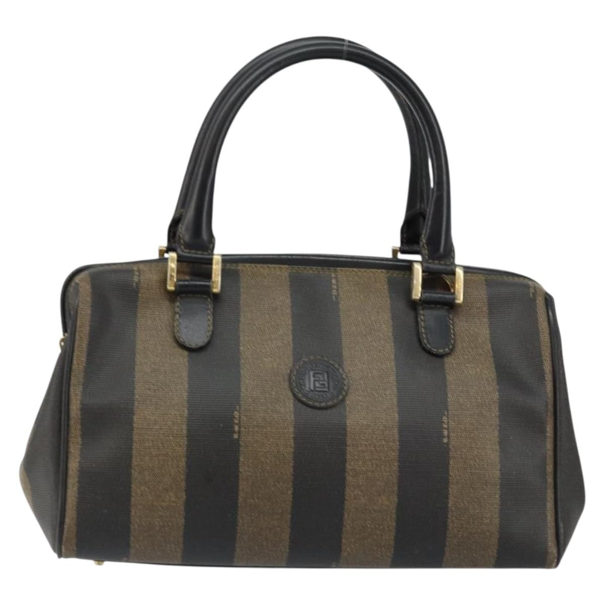 Fendi Vintage Pequin Boston Coated Canvas Black Canvas Bag (Pre-Owned)