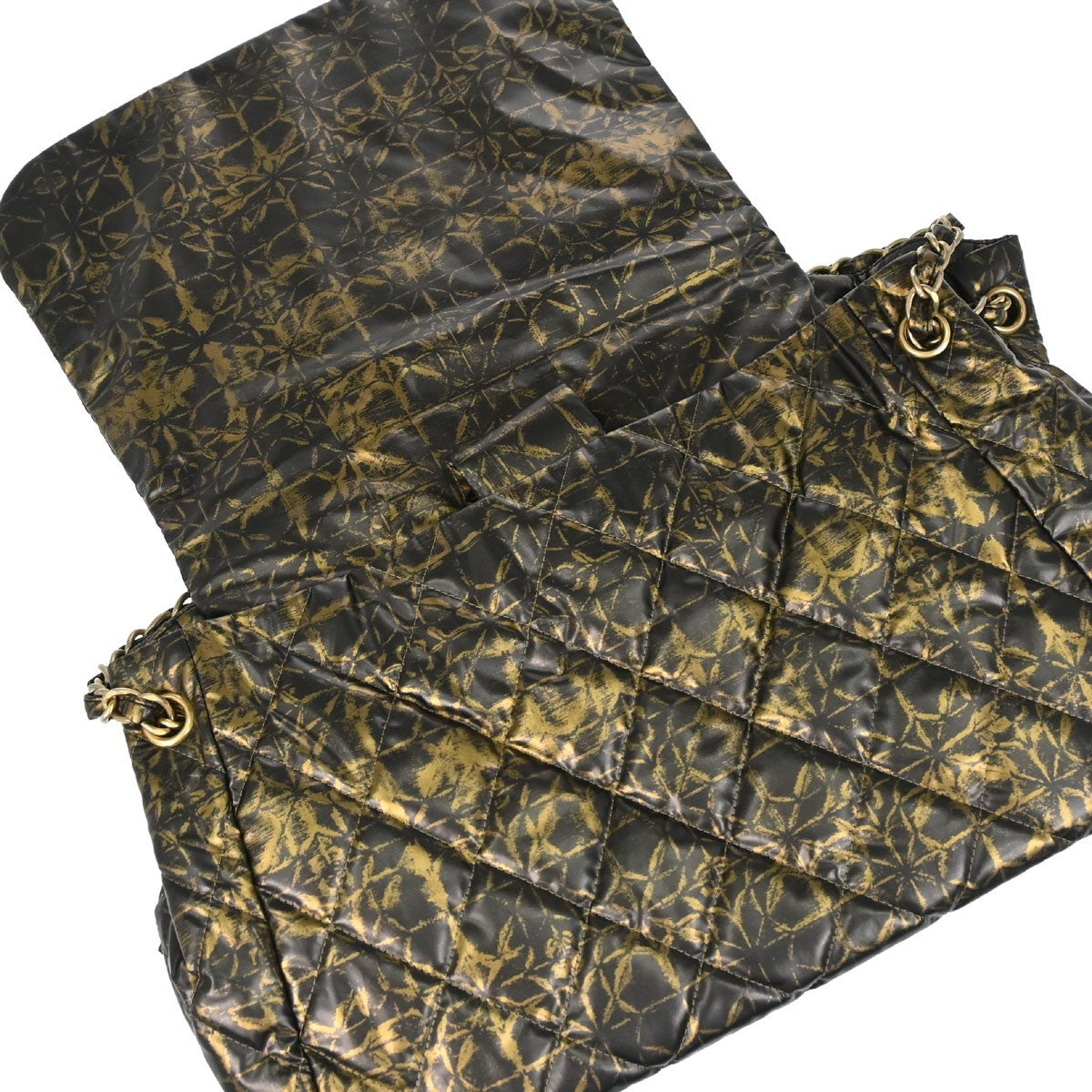 Chanel Accordion Flap Quilted Printed Nylon Black Nylon Shoulder Bag Bag (Pre-Owned)