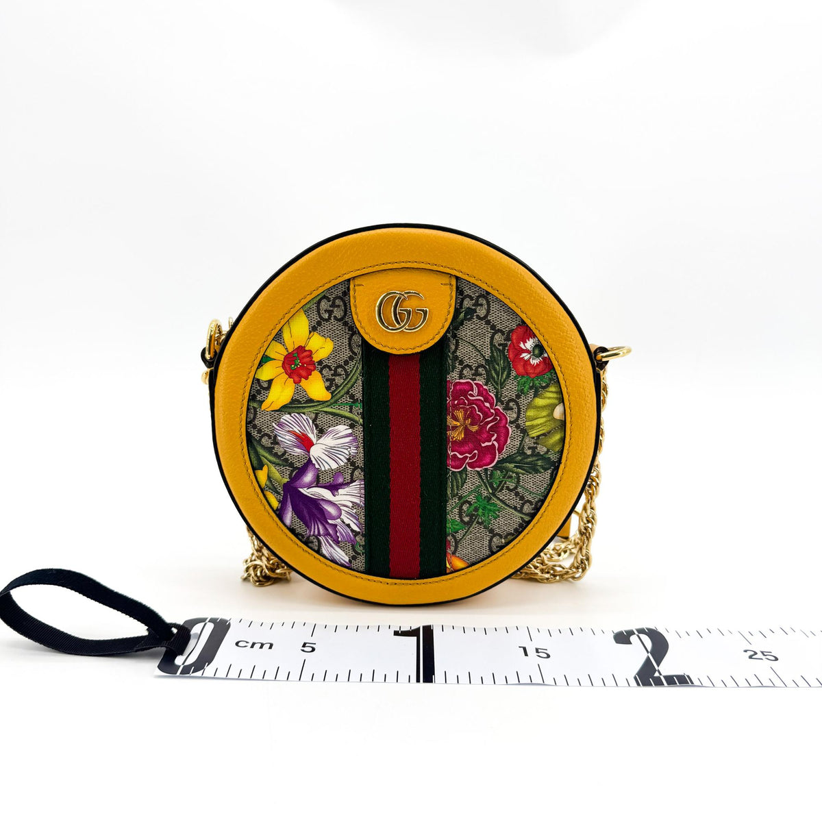 Gucci Ophidia Round Flora Gg Coated Canvas Beige Canvas Shoulder Bag Bag (Pre-Owned)