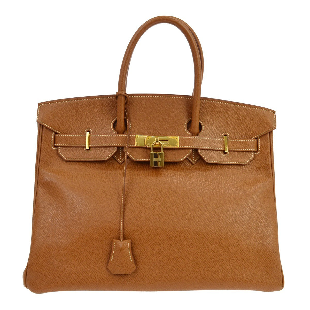 Hermes Birkin Brown Courchevel With Gold Hardware Brown Calfskin Handbag (Pre-Owned)