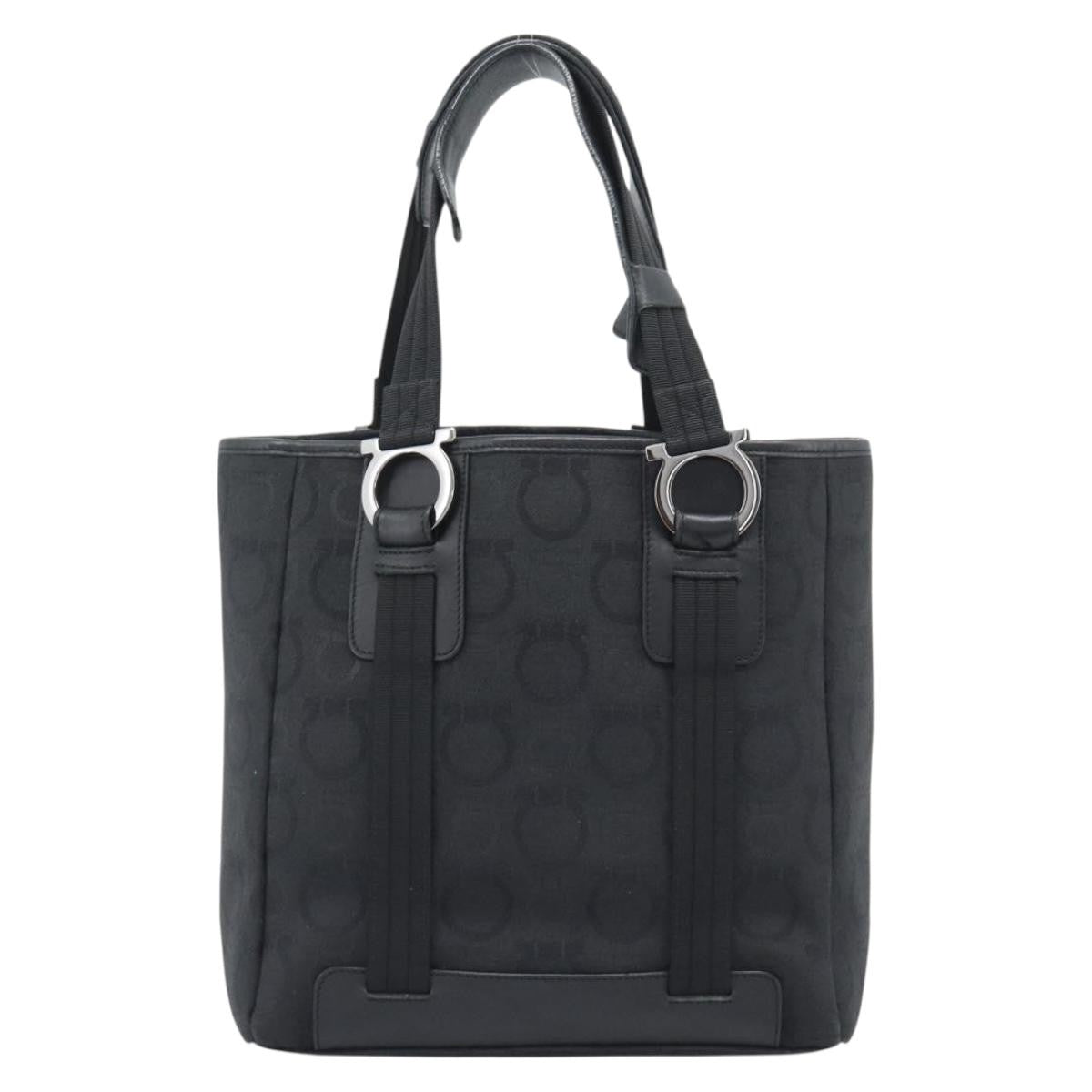Salvatore Ferragamo Gancini Top Handle Canvas Black Canvas Handbag (Pre-Owned)