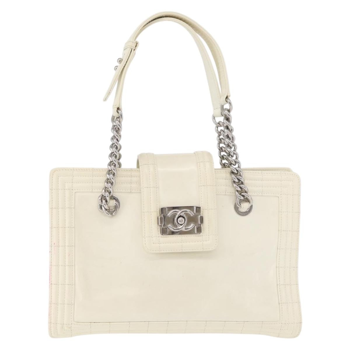 Chanel Boy Tote Glazed Calfskin White Patent_Leather Shoulder Bag Bag (Pre-Owned)