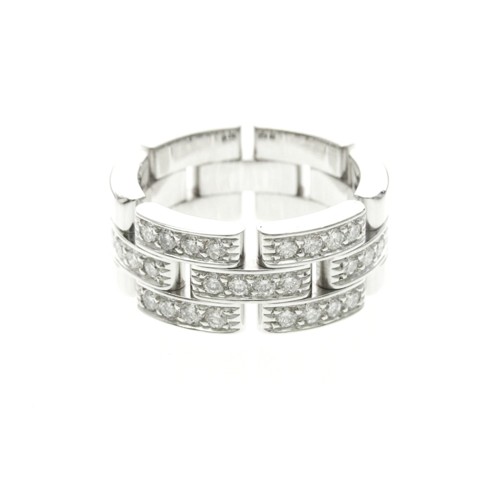 Cartier Maillon Panthere 3 Row Band 18K White Gold With Half Diamonds Silver White_Gold Ring Jewelry (Pre-Owned)