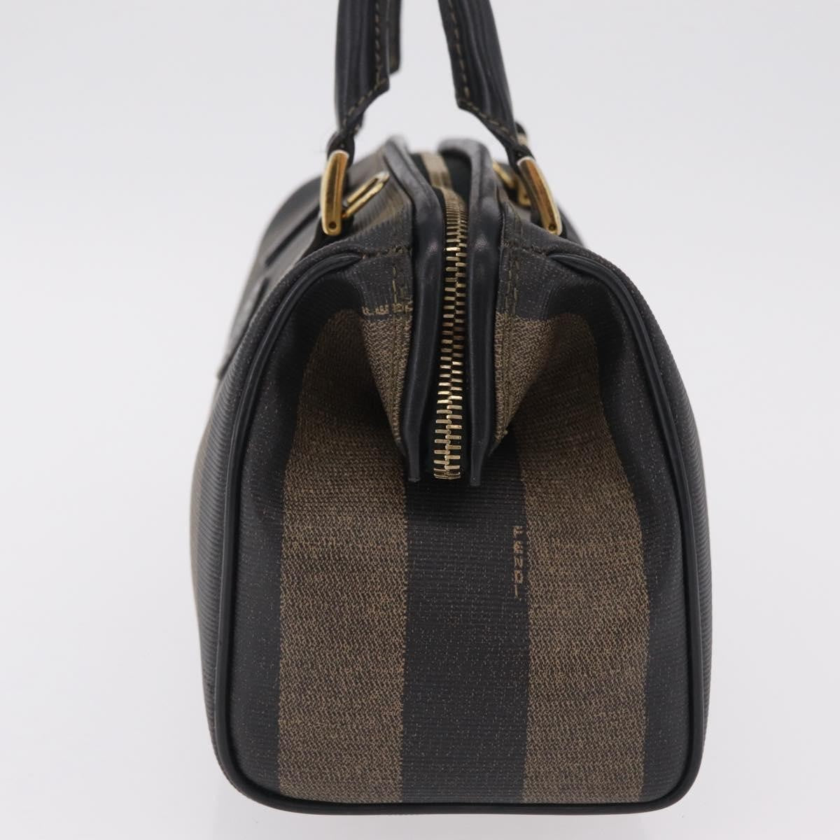 Fendi Vintage Pequin Boston Coated Canvas Brown Canvas Handbag (Pre-Owned)