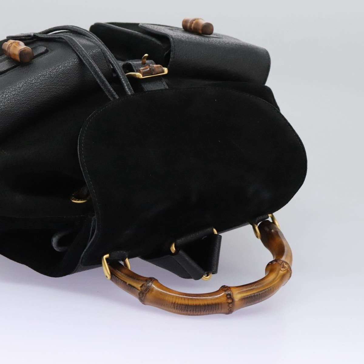 Gucci Vintage Bamboo Suede And Leather Black Suede Backpack Bag (Pre-Owned)
