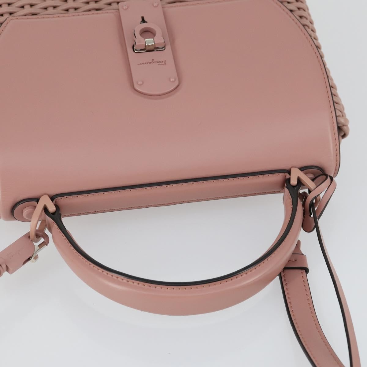 Salvatore Ferragamo Boxyz Top Handle Woven Leather Pink Leather Handbag (Pre-Owned)