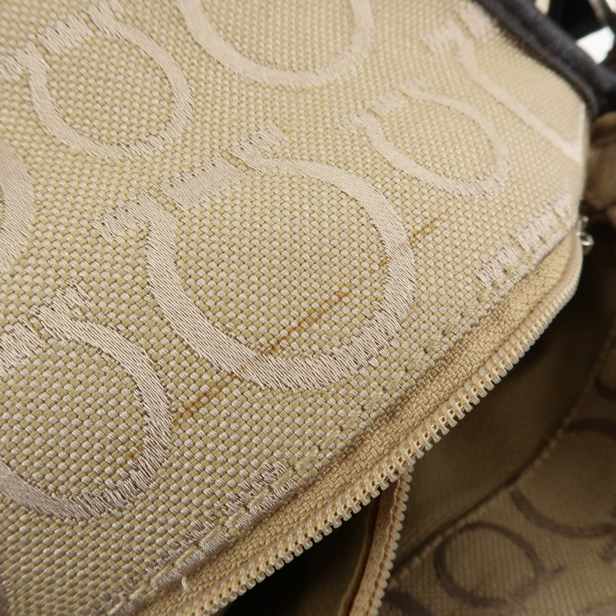 Salvatore Ferragamo Gancini Handle Leather Beige Canvas Tote Bag Bag (Pre-Owned)
