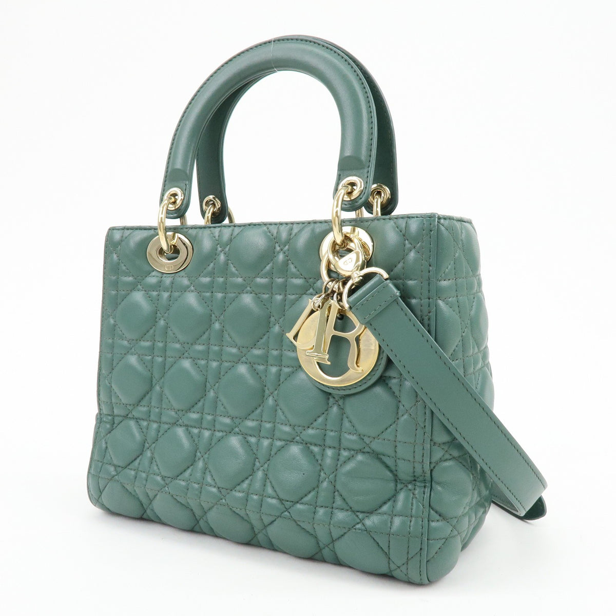 Christian Dior Lady Dior Green Leather Handbag (Pre-Owned)