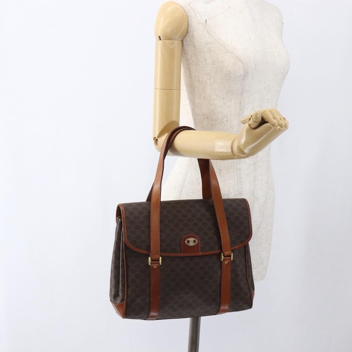 Celine Vintage Macadam Canvas And Leather Brown Canvas Handbag (Pre-Owned)